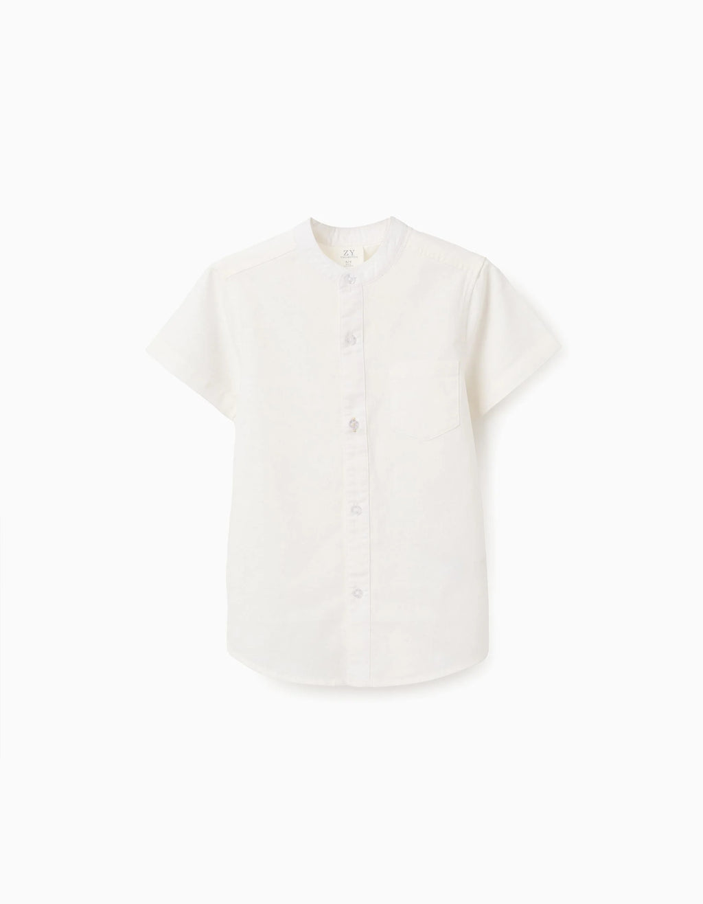 Camisa de lino y algodón con bolsillo para niño, blanco