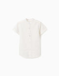 Camisa de lino y algodón con bolsillo para niño, blanco