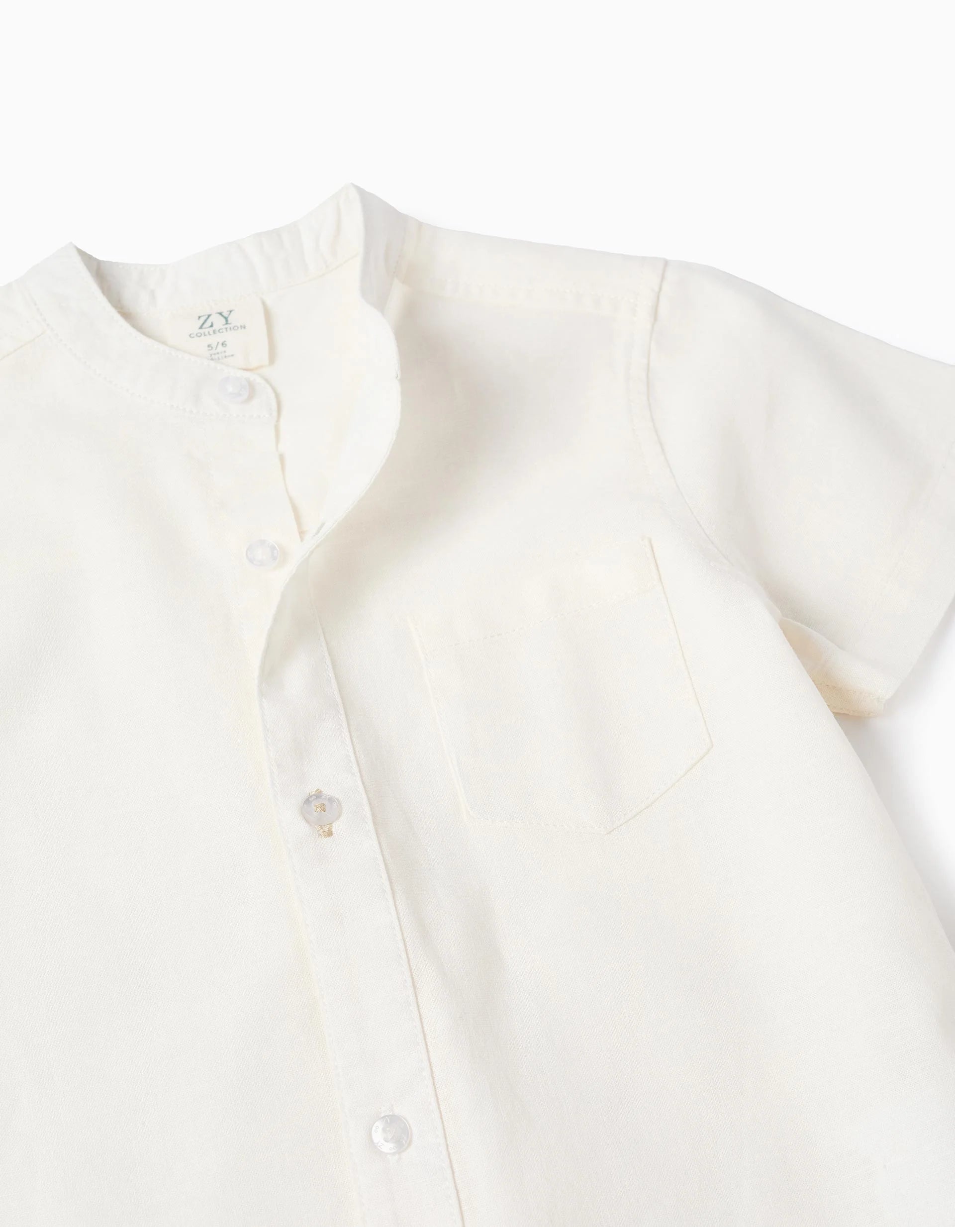 Camisa de lino y algodón con bolsillo para niño, blanco
