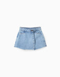 Falda-pantalón vaquera con dobladillo deshilachado para niña, azul claro