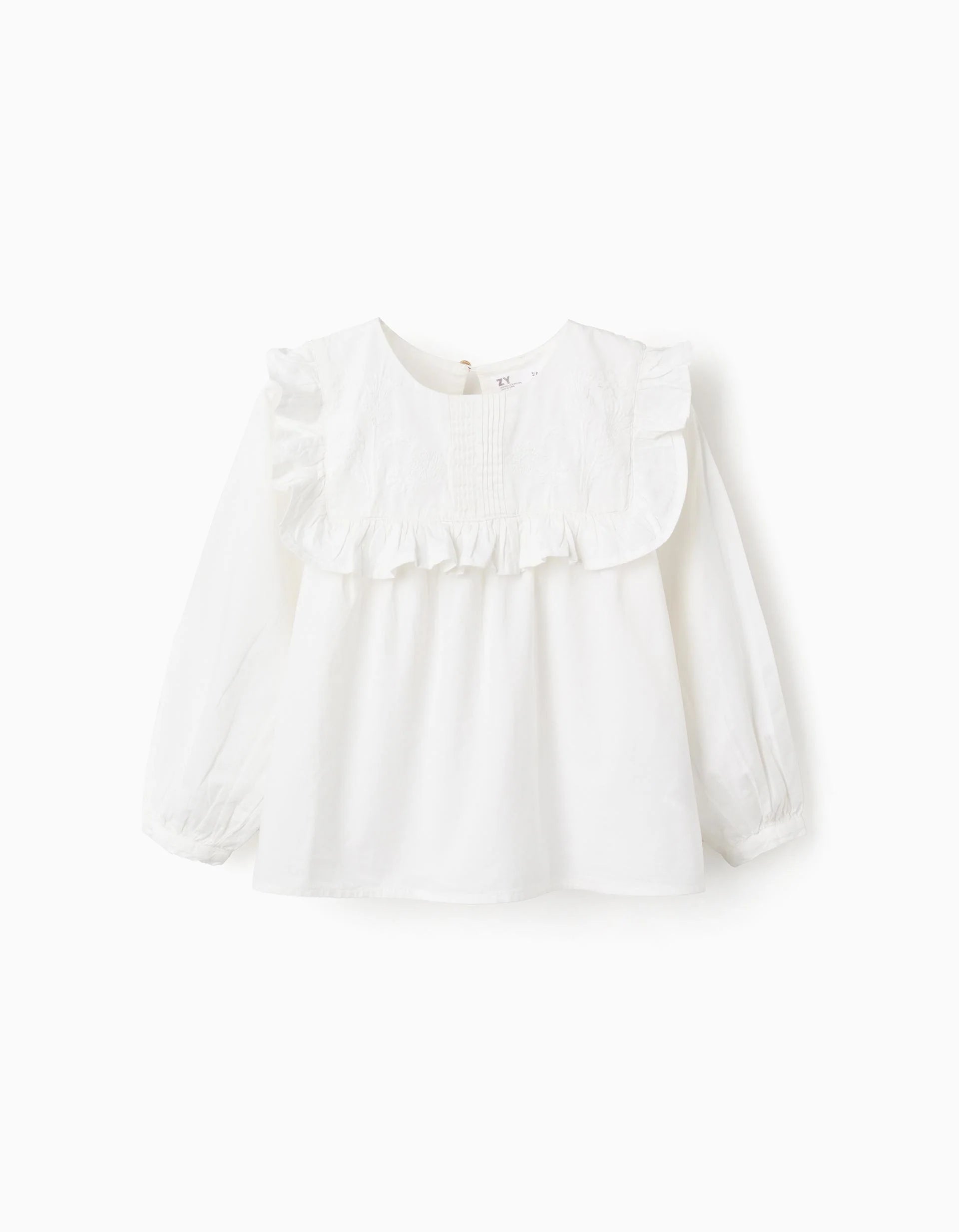 Blusa de Algodón con Volantes y Bordados para Niña, Blanco