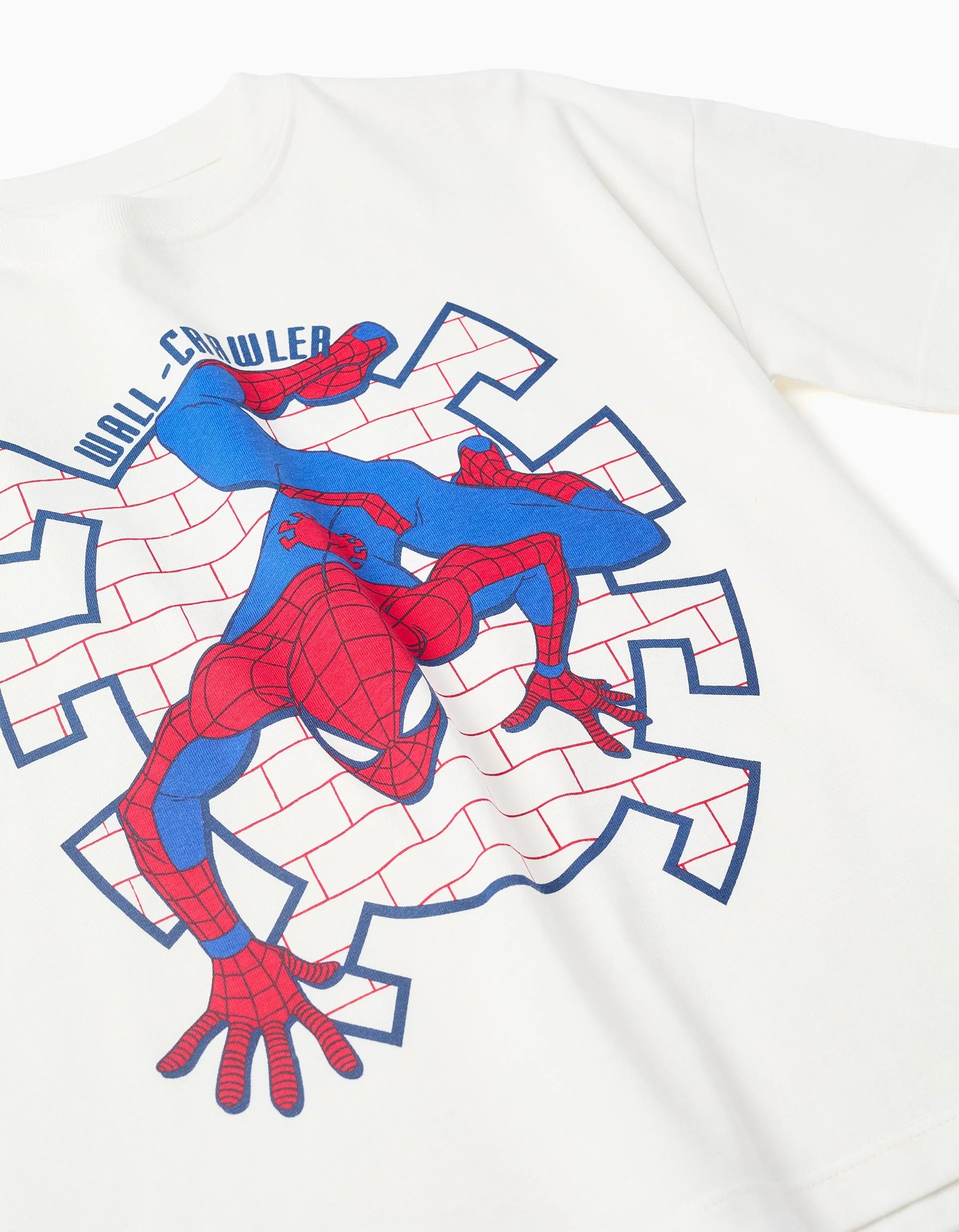 Camiseta de algodón con estampado frontal Spider-Man para niño, blanco