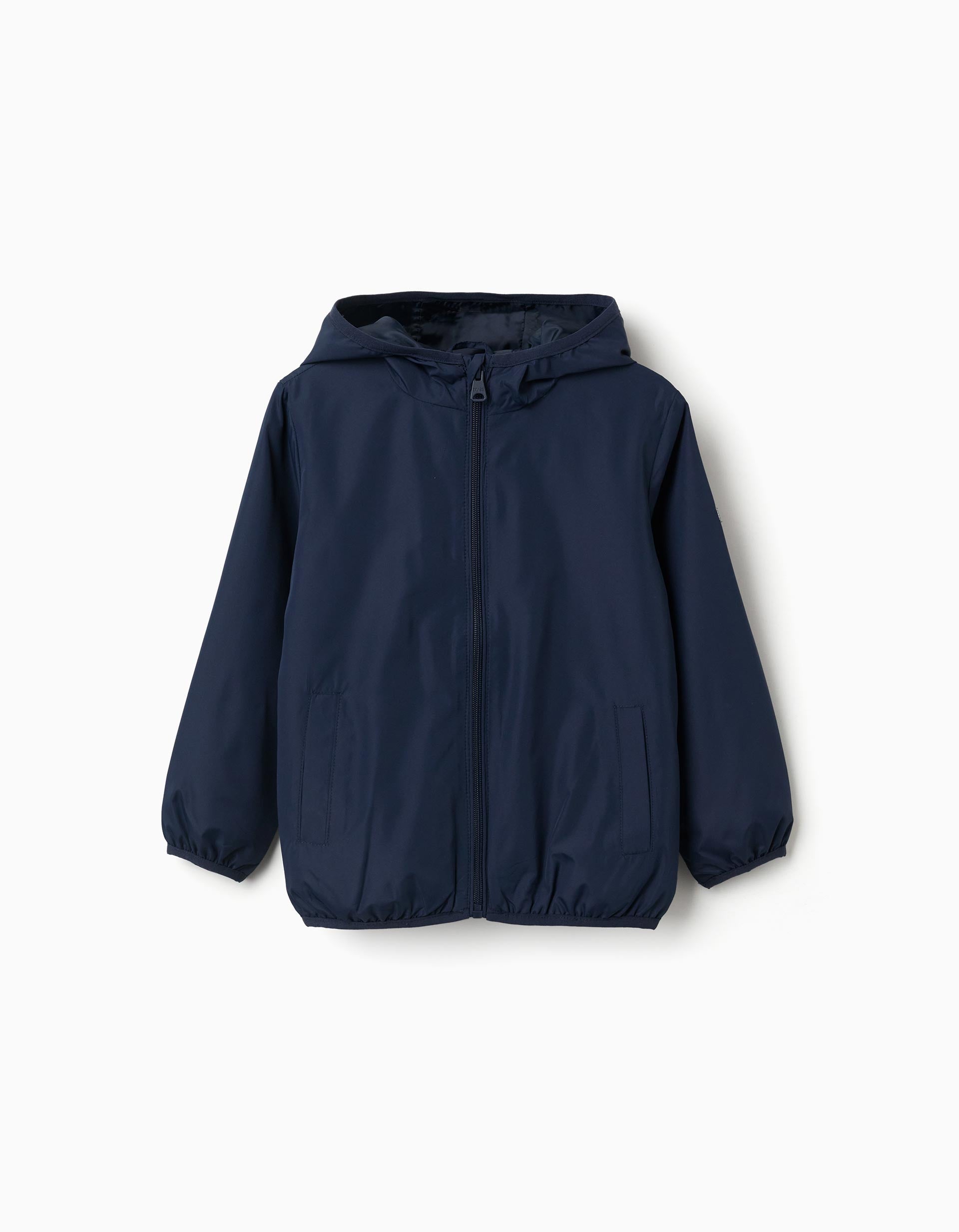 Cortavientos con capucha y bolsillos para niño, azul oscuro