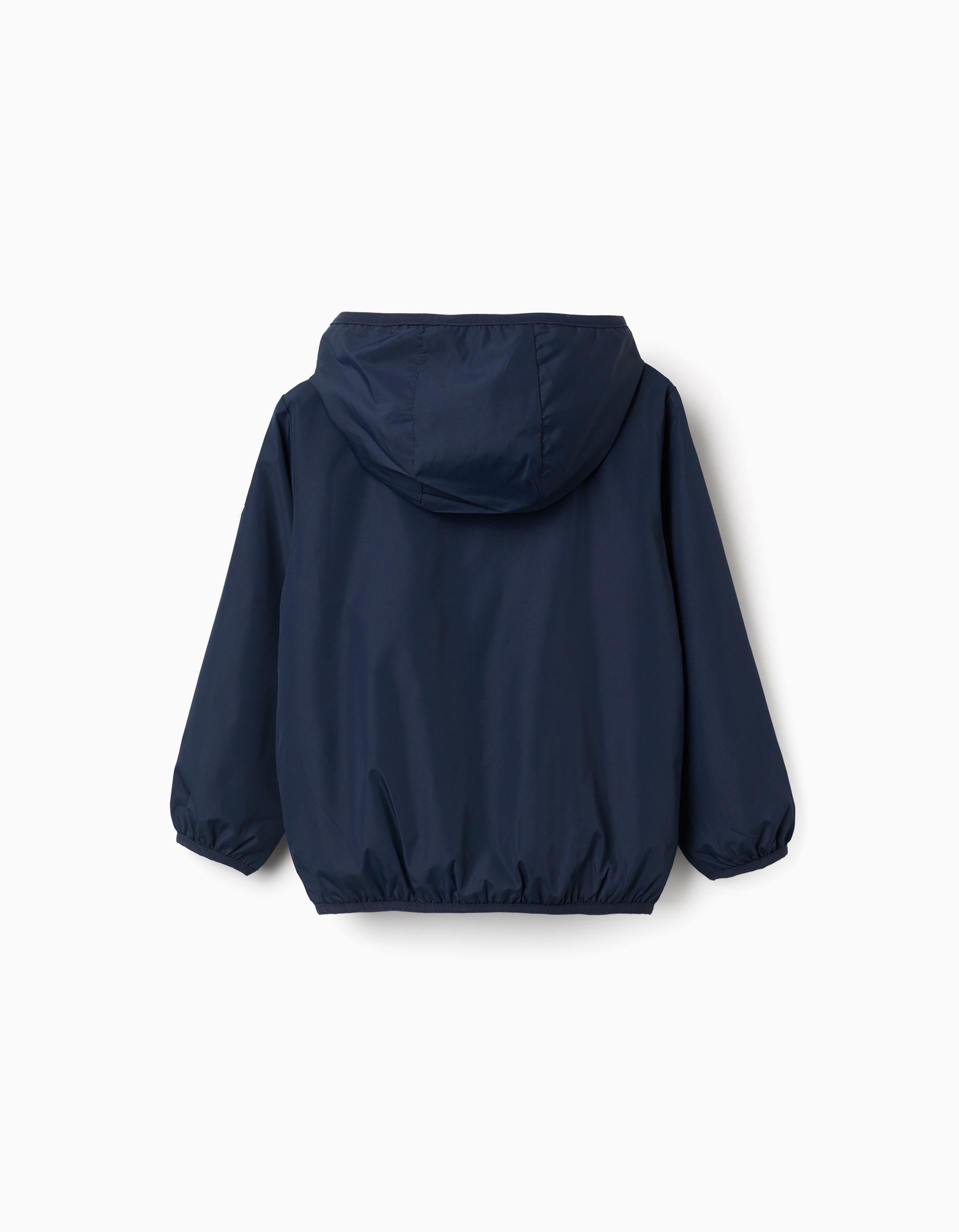 Cortavientos con capucha y bolsillos para niño, azul oscuro