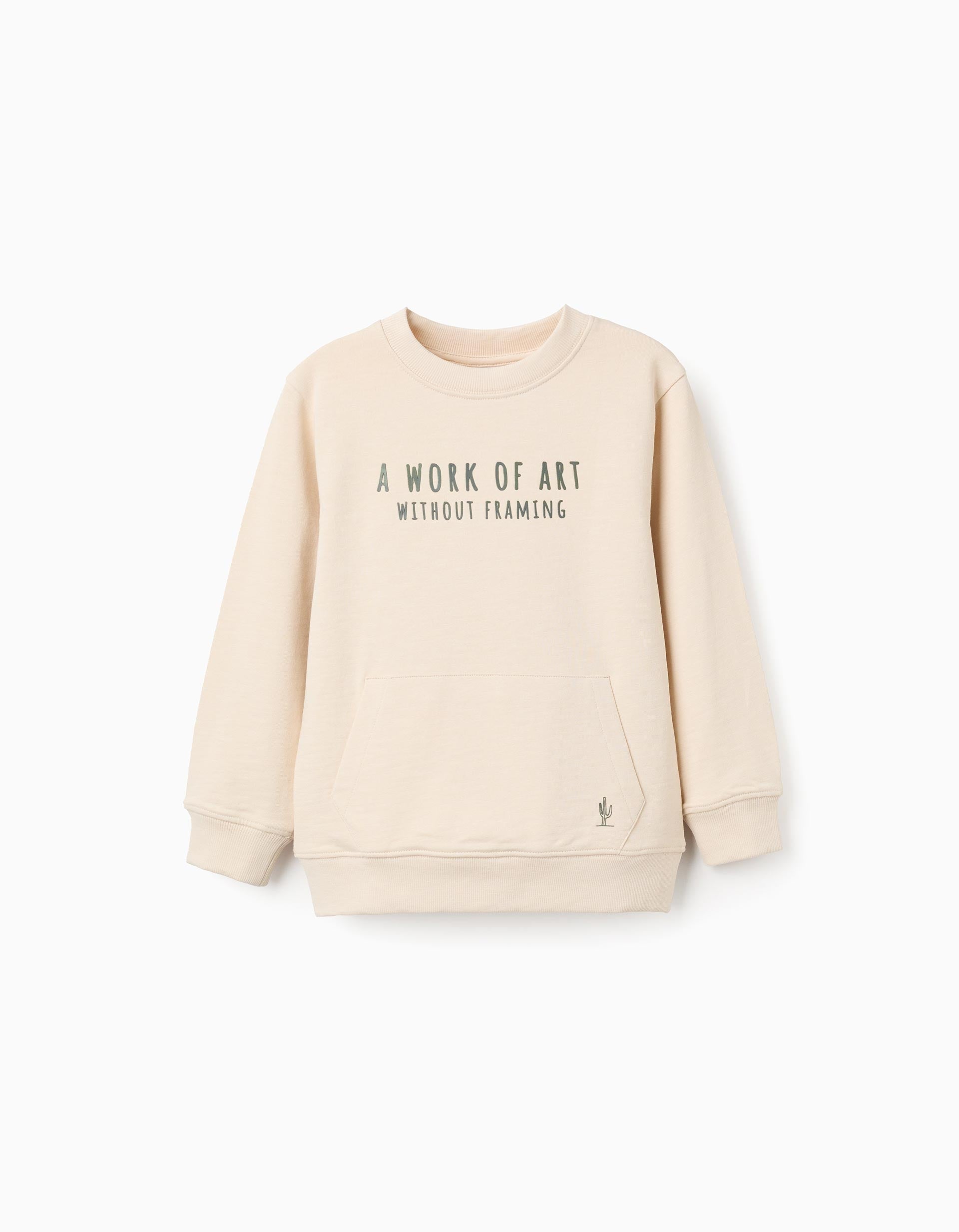 Sudadera de algodón con estampado Work of Art para niño, beige claro