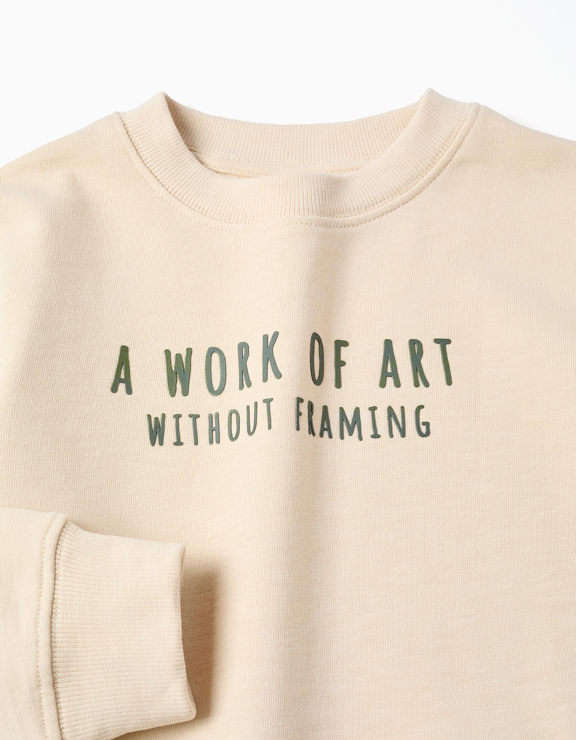Sudadera de algodón con estampado Work of Art para niño, beige claro