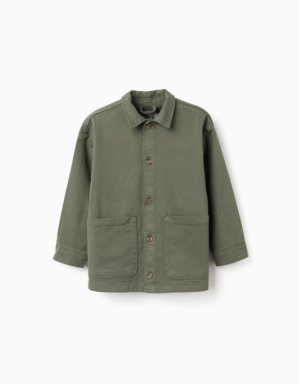 Sobrecamisa de sarga con bolsillos delanteros para niño, verde caqui