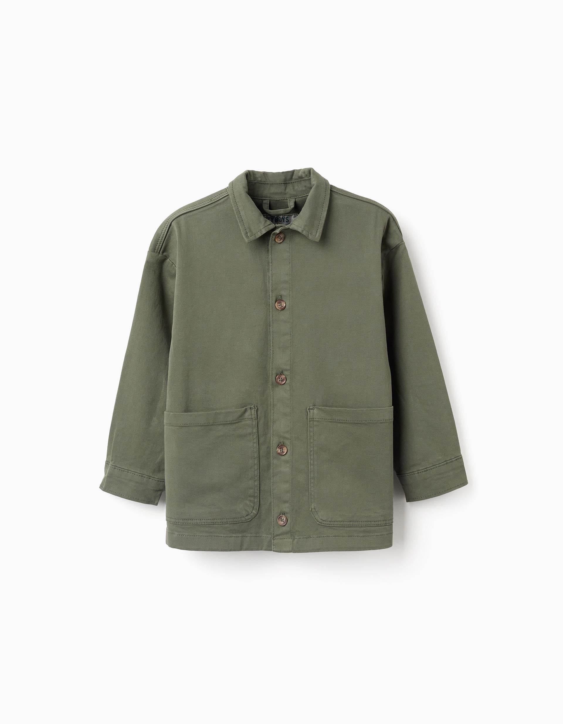Sobrecamisa de sarga con bolsillos delanteros para niño, verde caqui