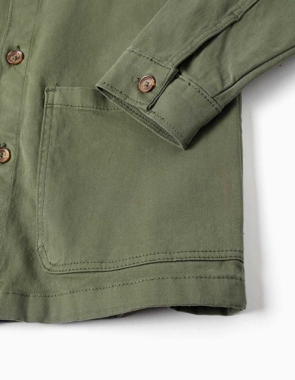Sobrecamisa de sarga con bolsillos delanteros para niño, verde caqui